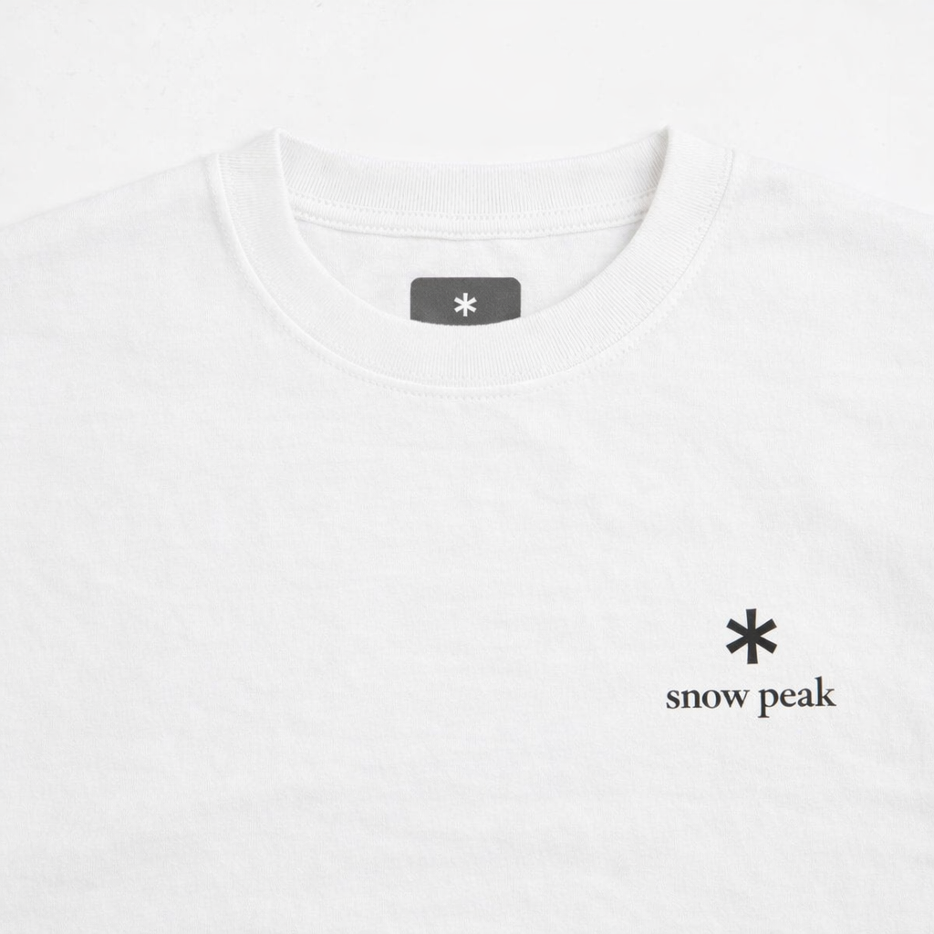White t-shirt with Snow Peak logo on a white background