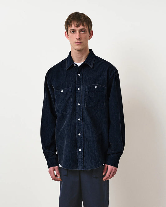 Café Mountain Seersucker Cord Workers Shirt - Vintage Navy