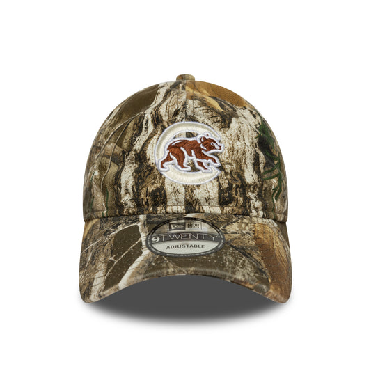 Camouflage baseball cap with a logo on a white background