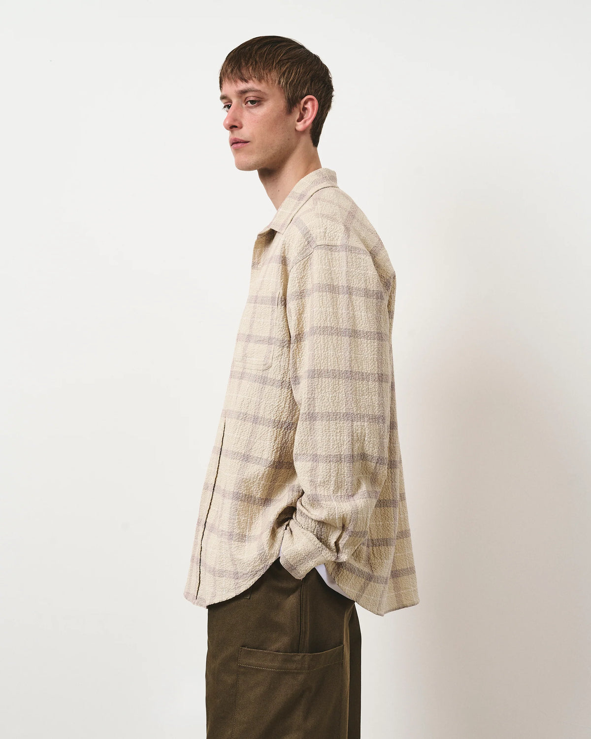 Café Mountain Wrinkled Check Heritage Shirt - Ecru and Aubergine