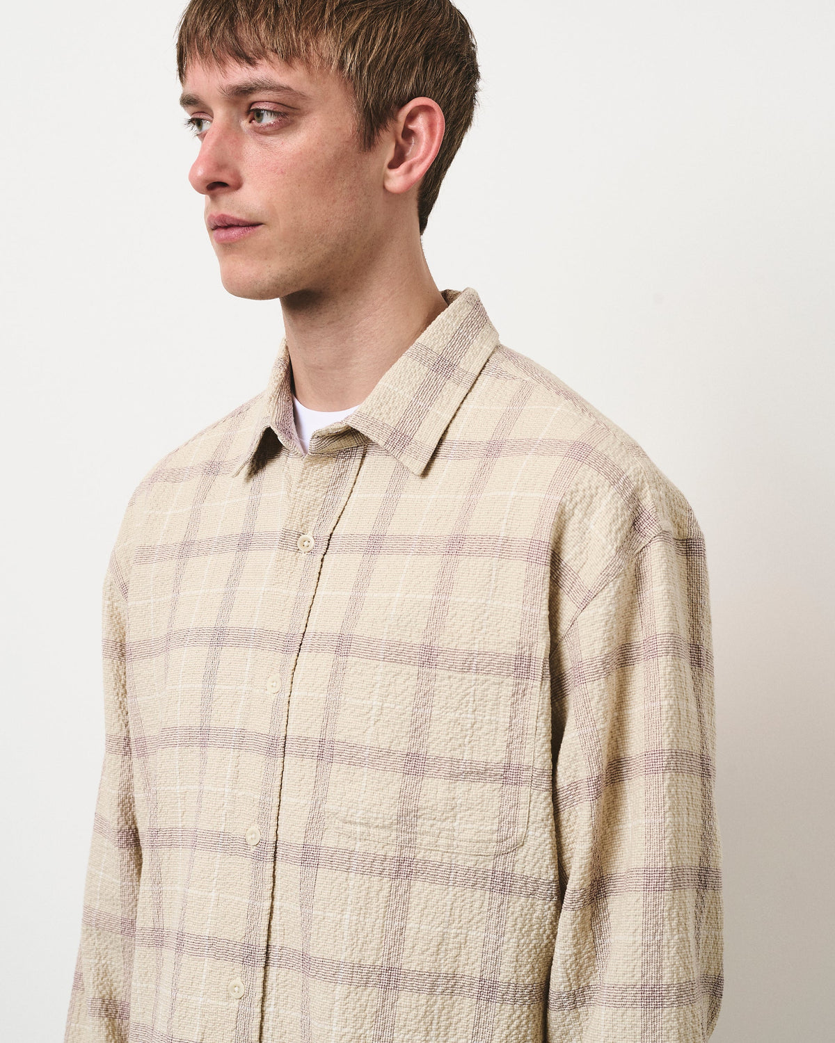 Café Mountain Wrinkled Check Heritage Shirt - Ecru and Aubergine
