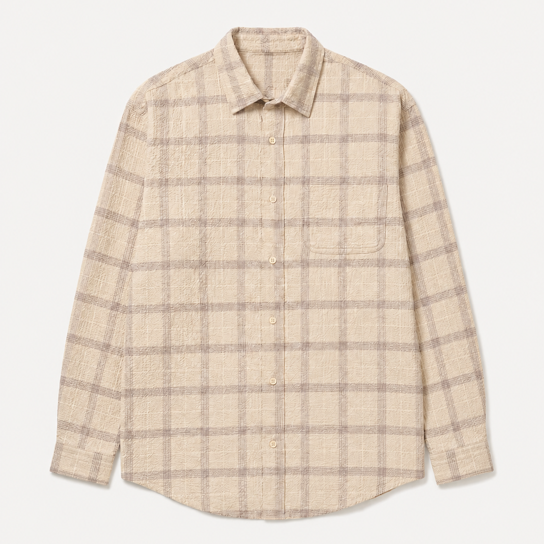 Café Mountain Wrinkled Check Heritage Shirt - Ecru and Aubergine