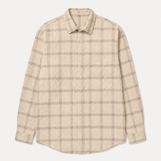 Café Mountain Wrinkled Check Heritage Shirt - Ecru and Aubergine