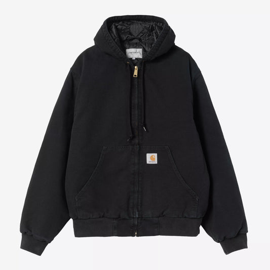 Black jacket with a brand logo on a white background