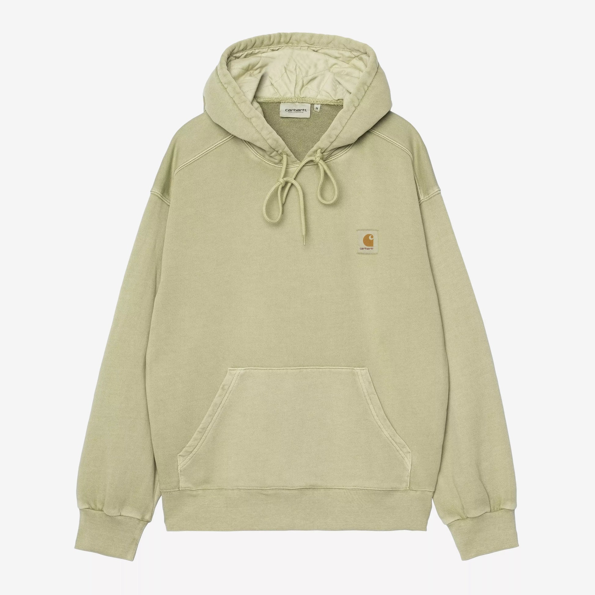 Light green hoodie with brand logo on a white background