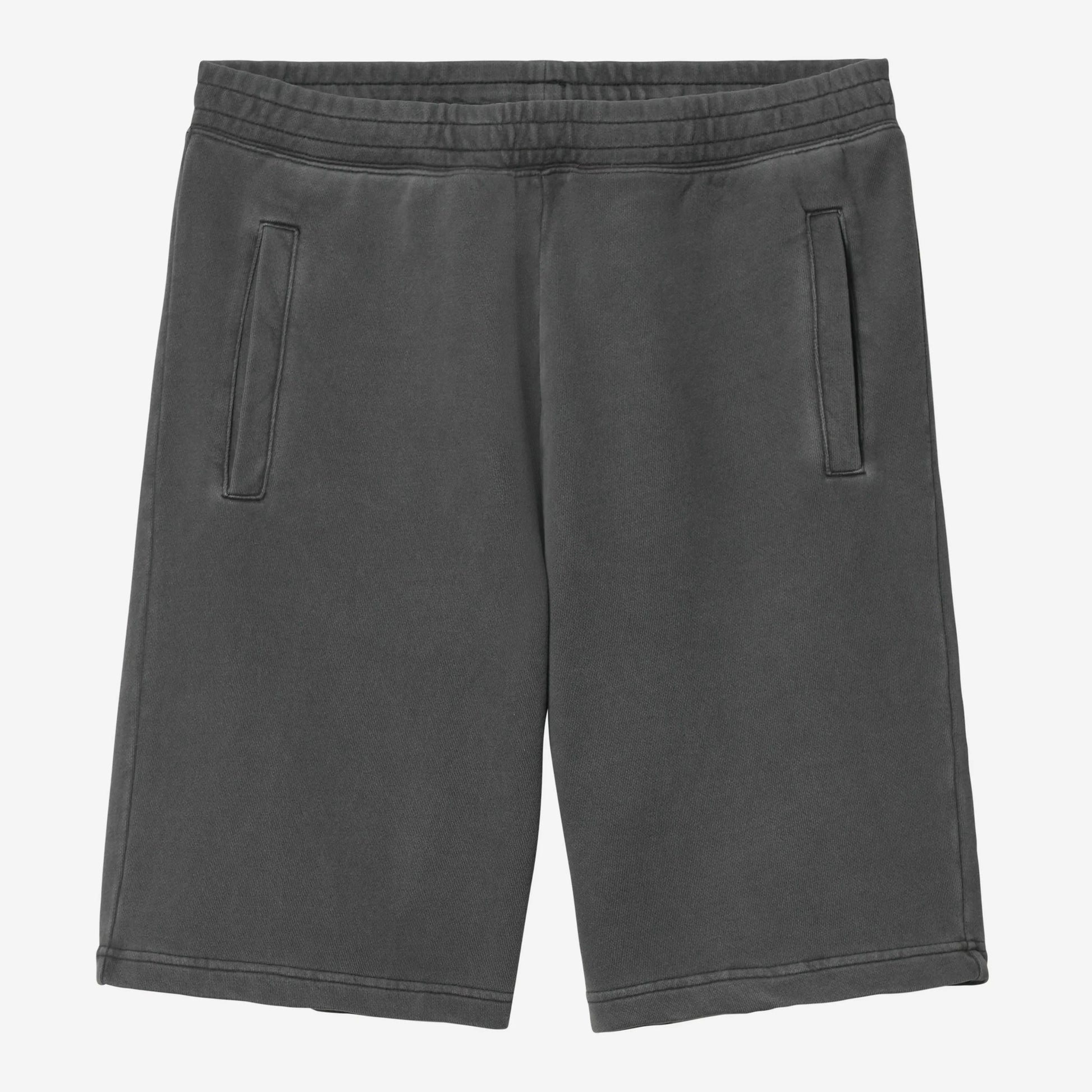 Dark gray shorts on a white background