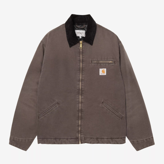 Brown jacket with black collar on a white background