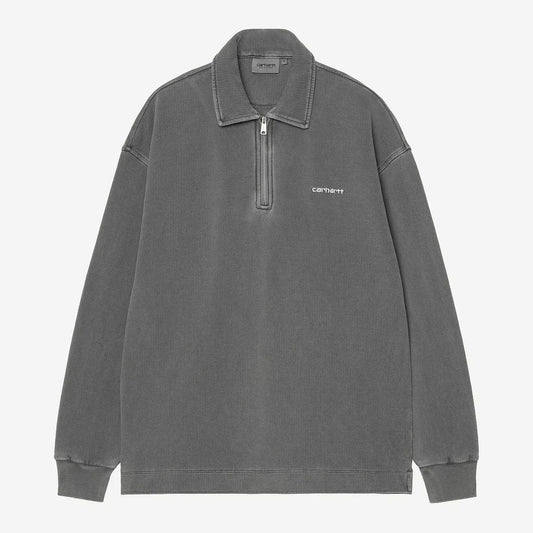 Gray sweatshirt with a brand logo on a white background