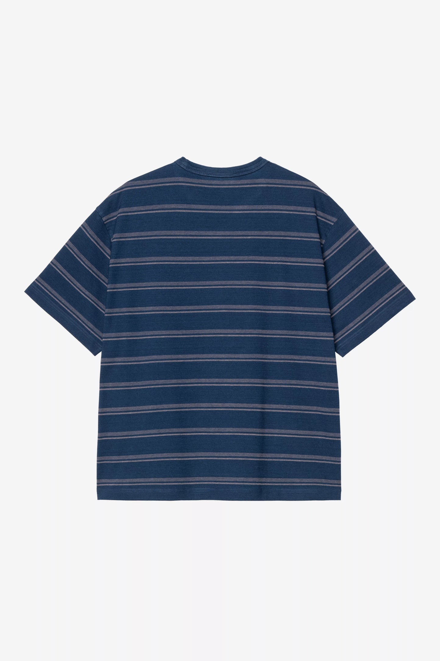 Blue and white striped t-shirt on a white background