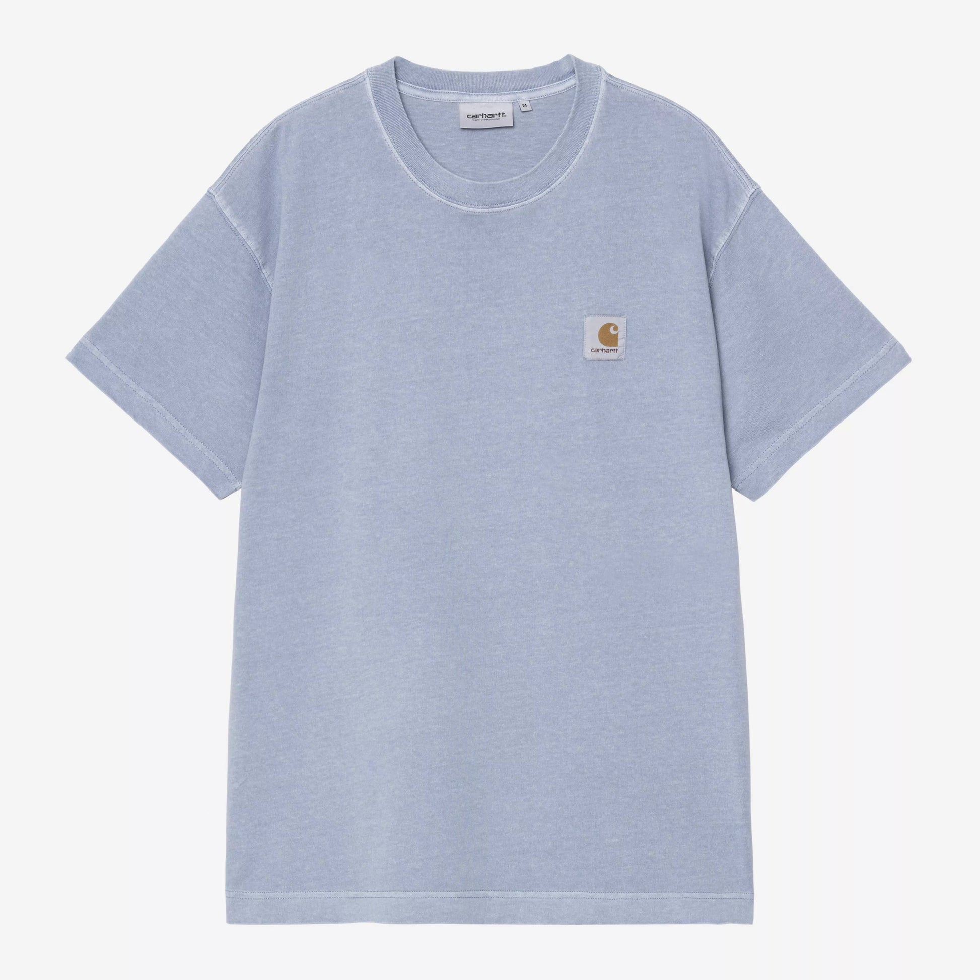 Light blue t-shirt with a small logo on a white background