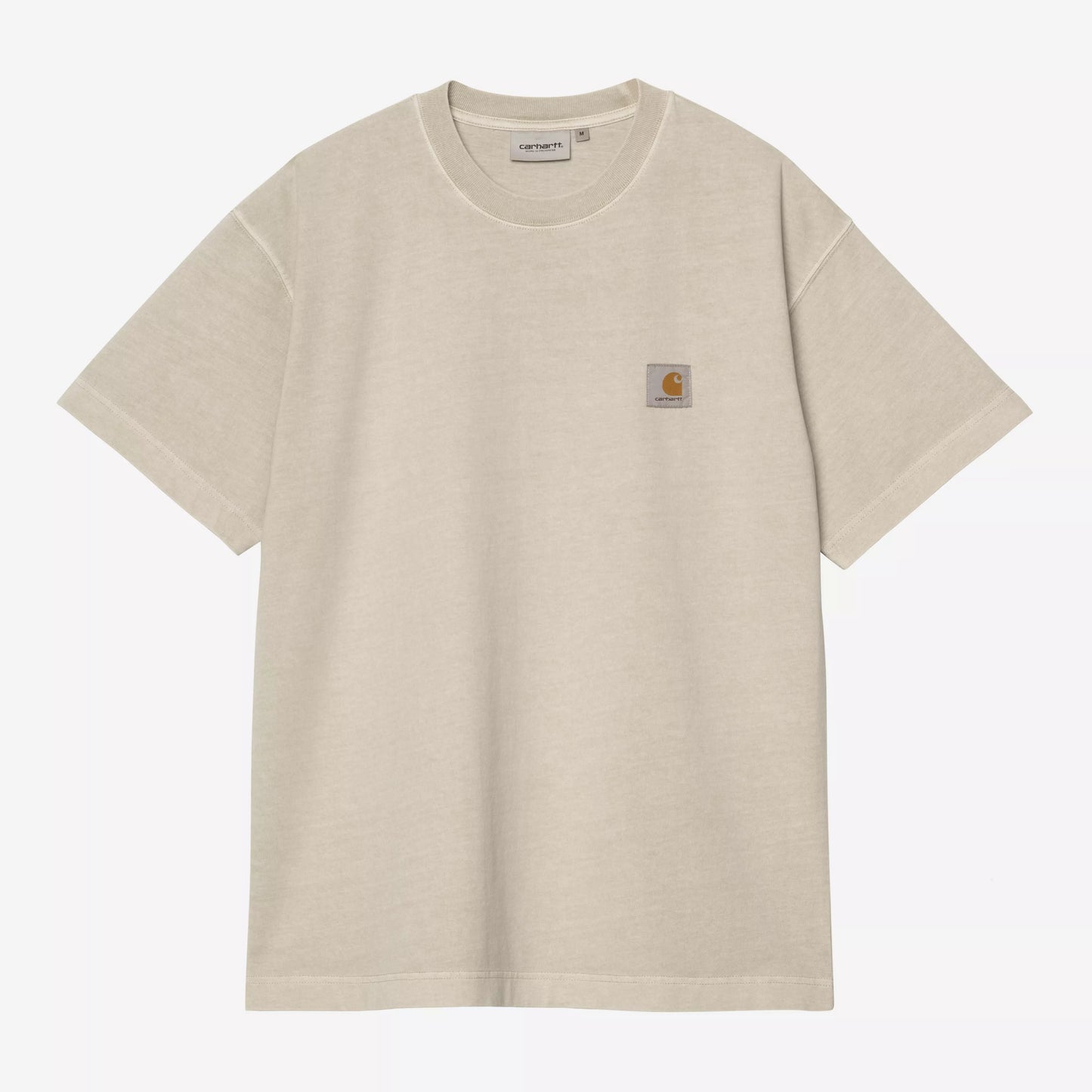 Beige t-shirt with a logo on a white background