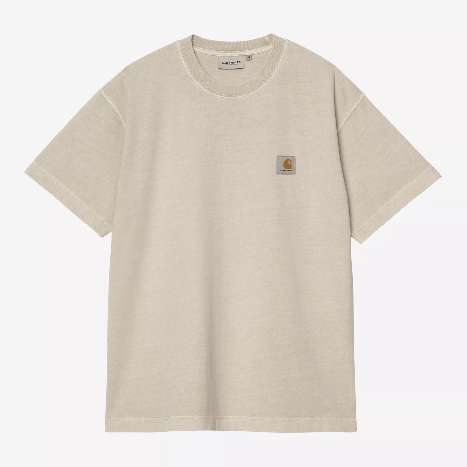 Beige t-shirt with a logo on a white background