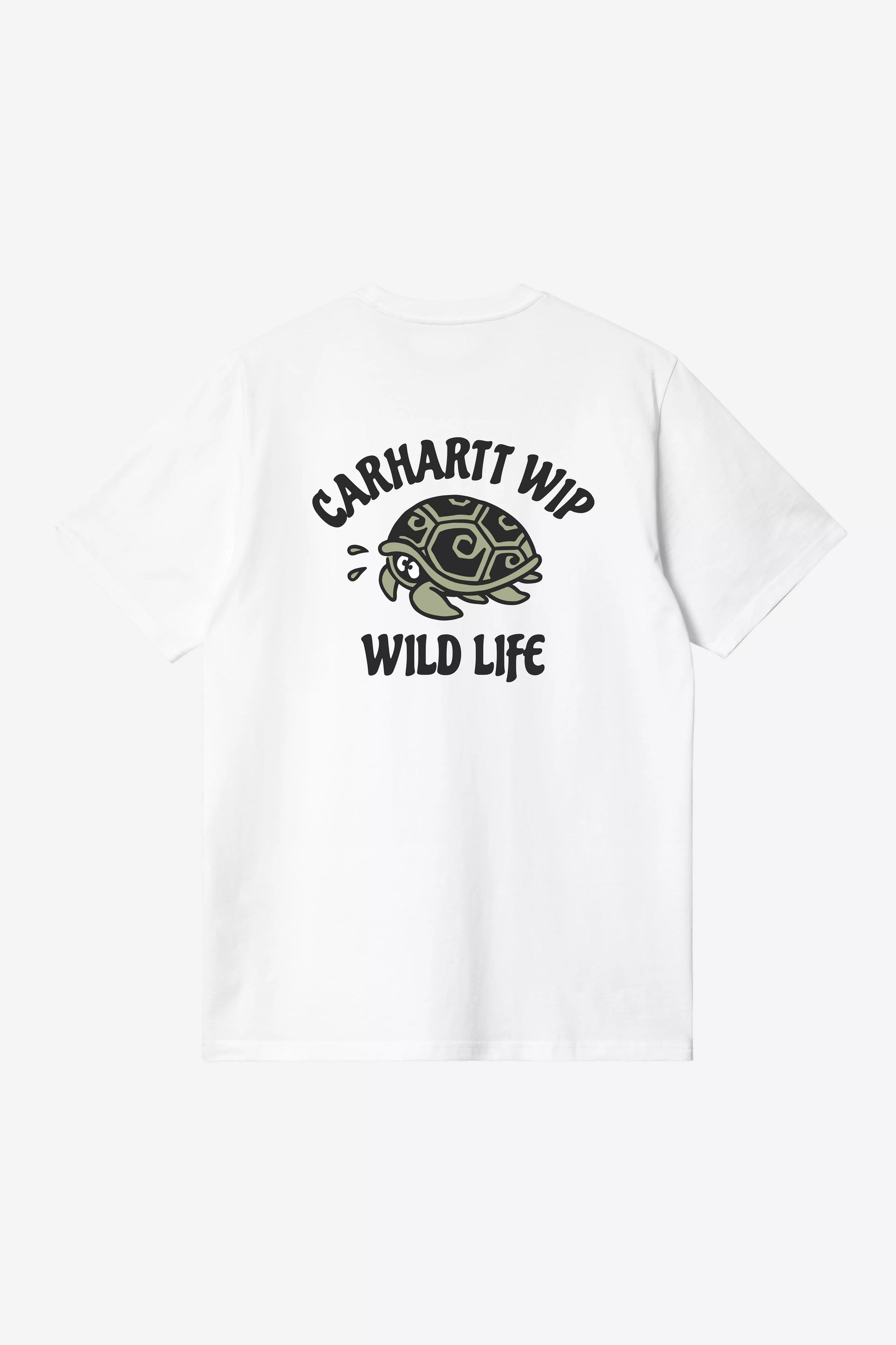 White t-shirt with Carhartt WIP and 'Wild Life' graphic on a white background