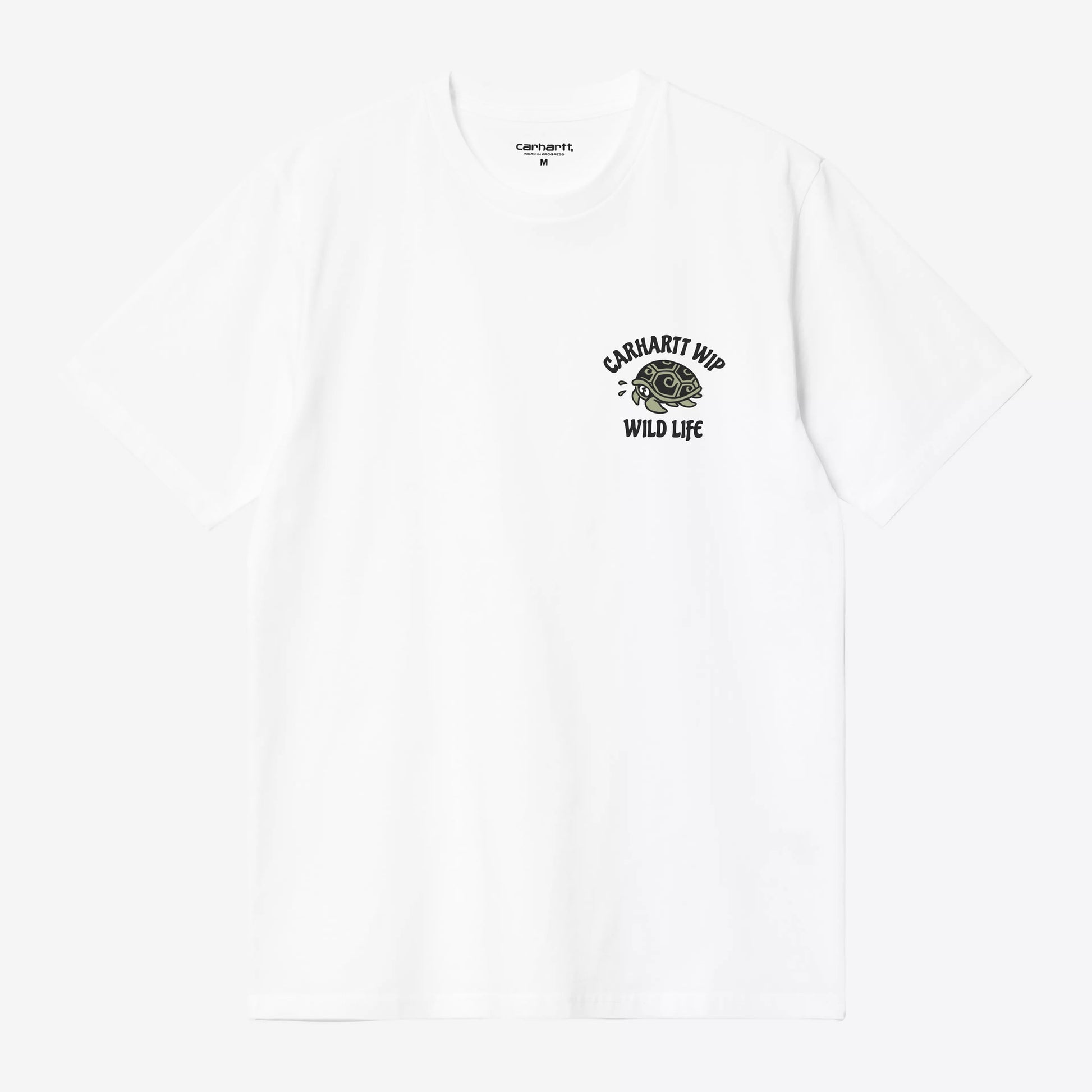 White t-shirt with a logo on a white background