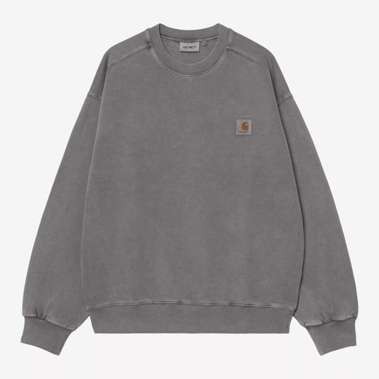 Gray sweatshirt with a brand logo on a white background