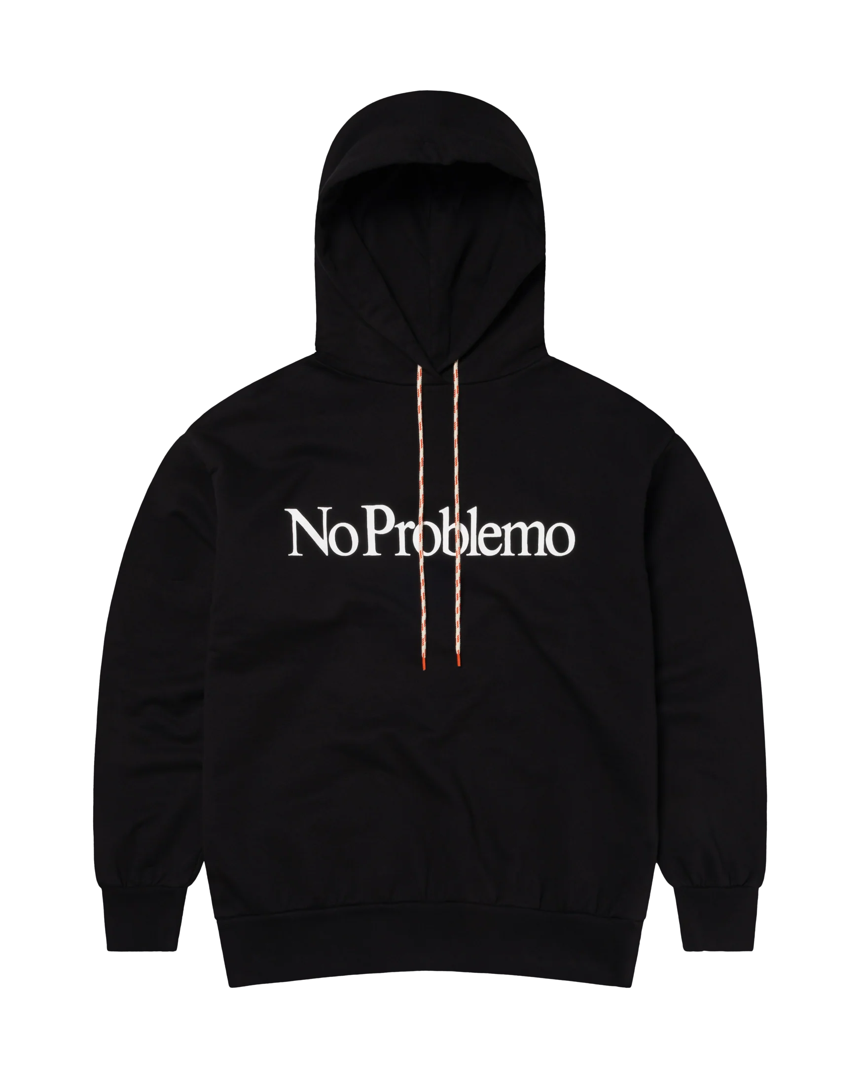 Black hoodie with 'No Problemo' text on a white background