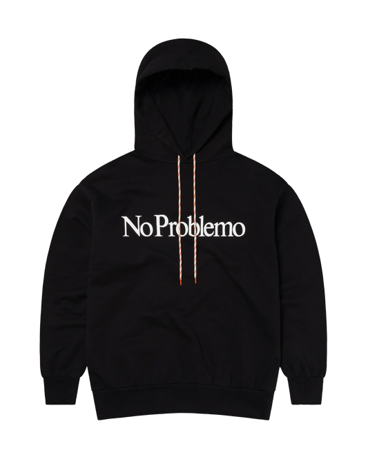 Black hoodie with 'No Problemo' text on a white background