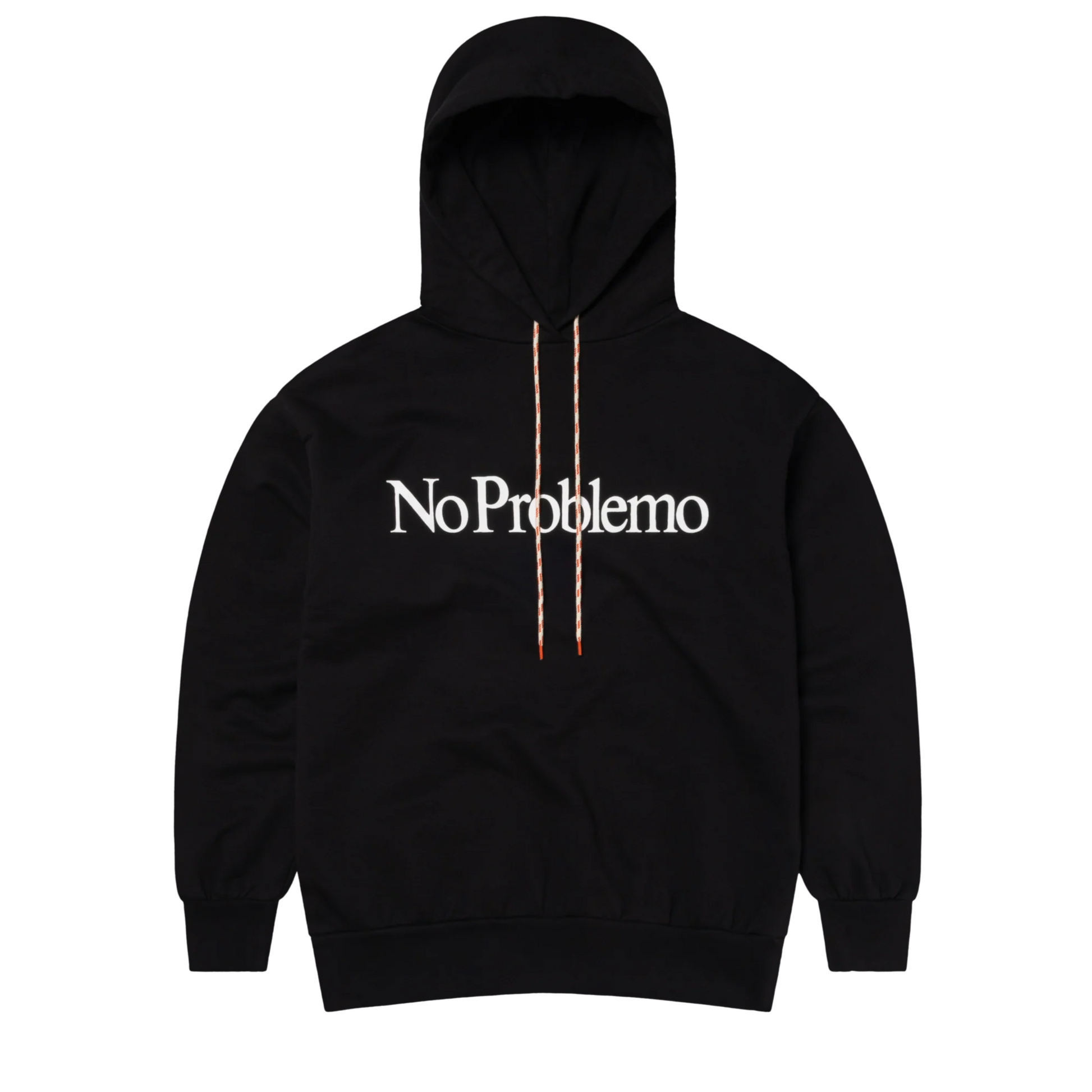 Black hoodie with 'No Problemo' text on a white background