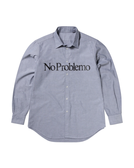 Gray shirt with 'No Problemo' text on a white background