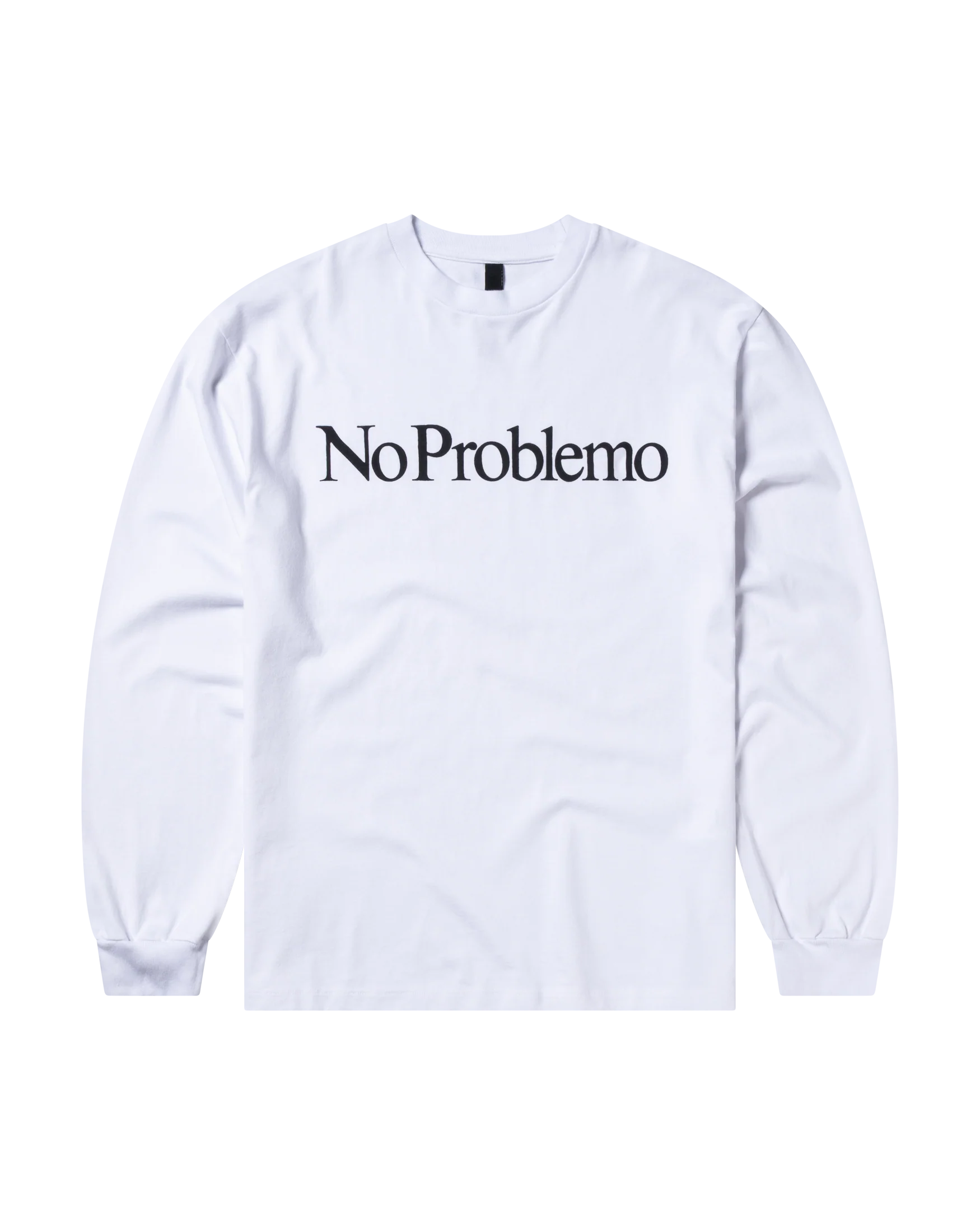 White sweatshirt with 'No Problemo' text on a white background