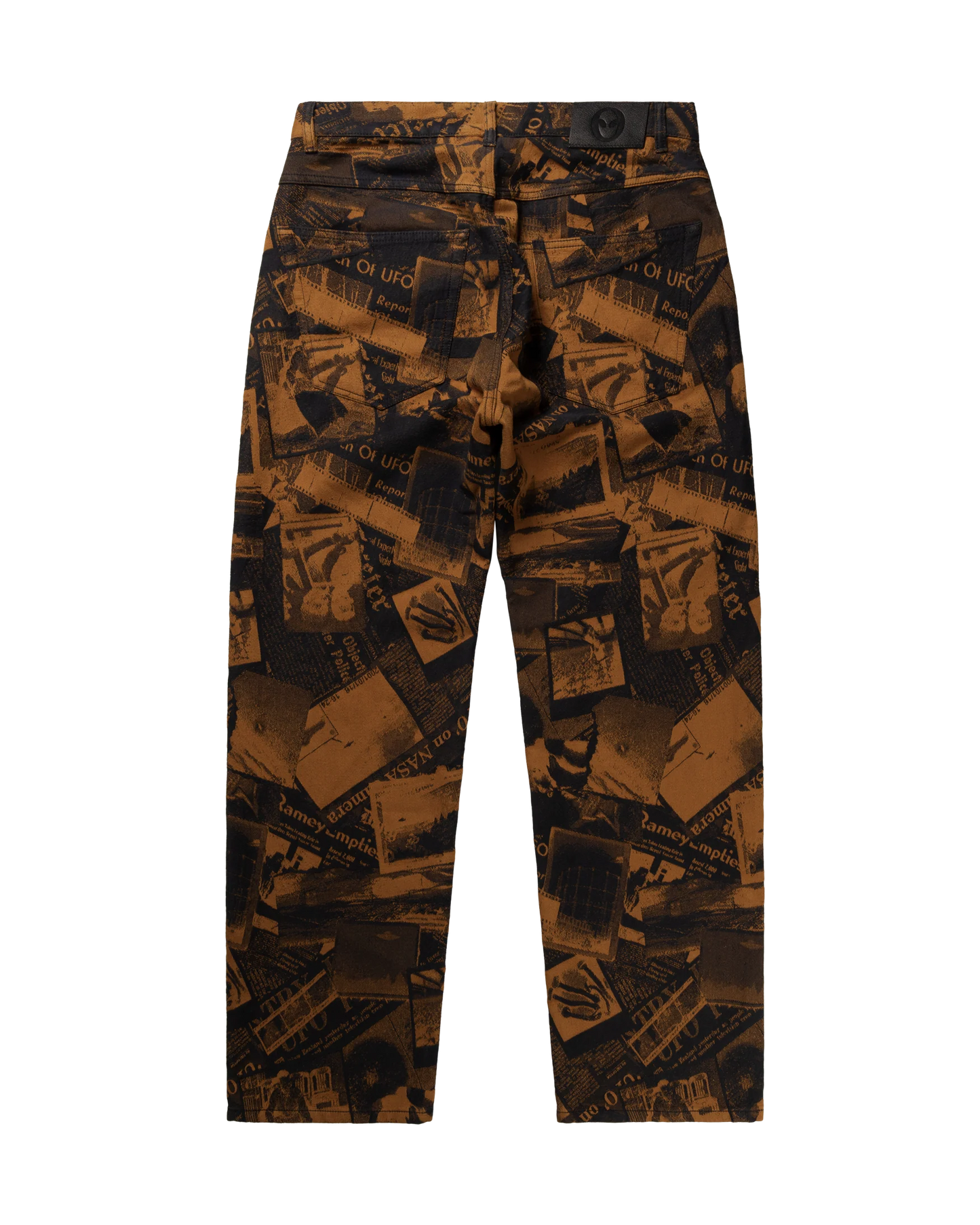 Trousers with a pattern of books on a white background