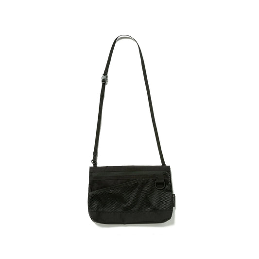 Black shoulder bag on a white background