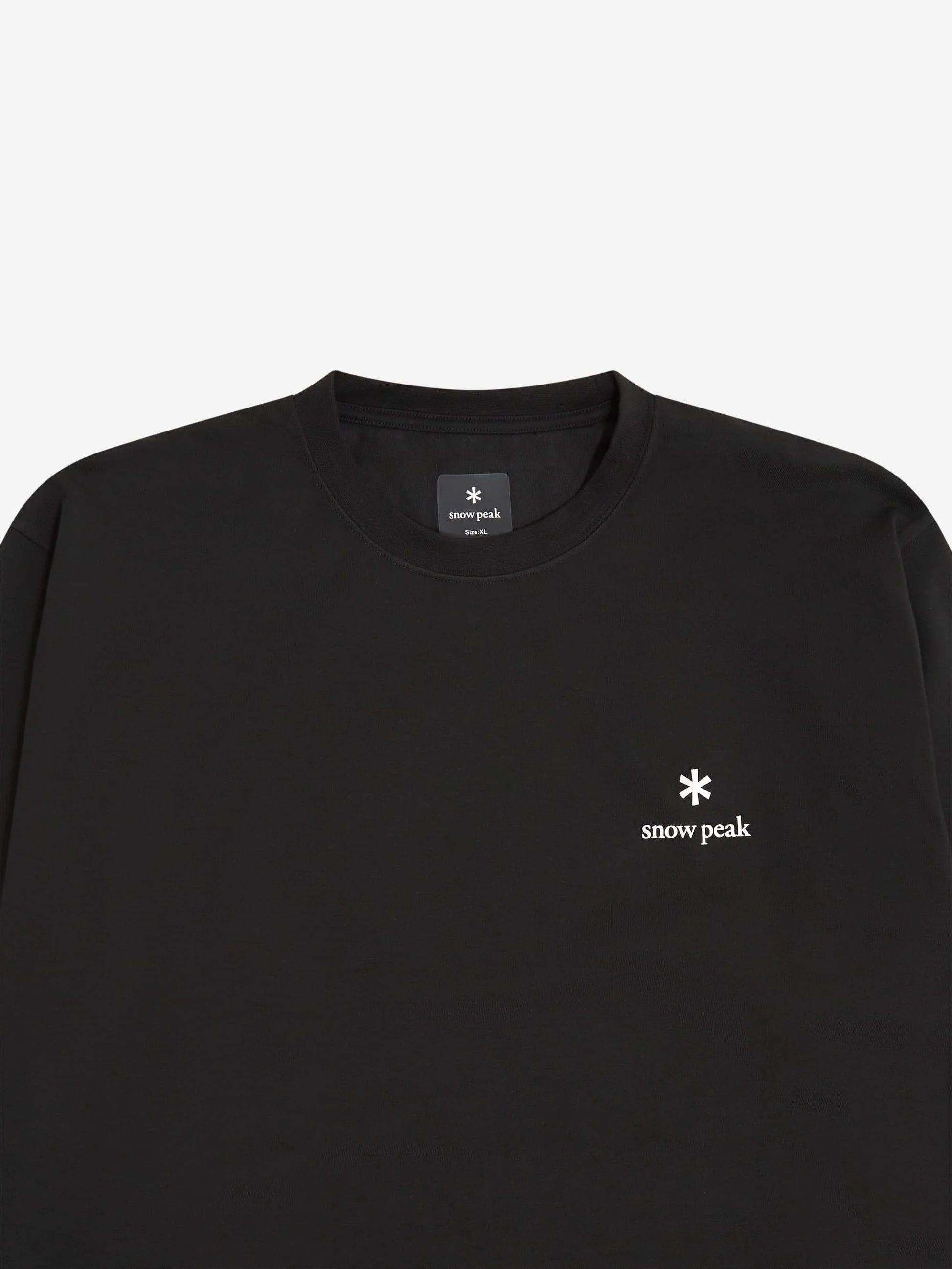 Black sweatshirt with Snow Peak logo on a light gray background