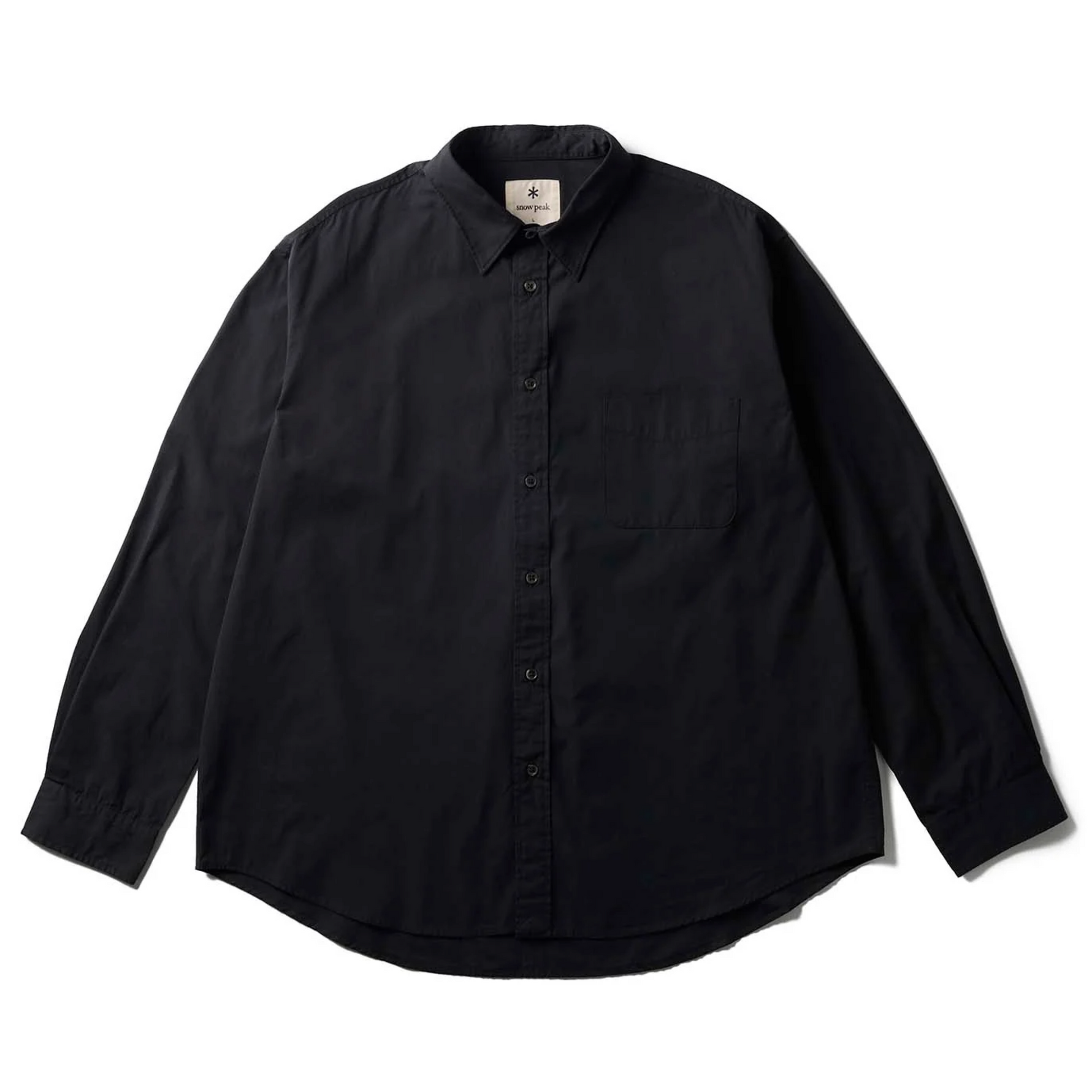 Black button-up shirt on a white background