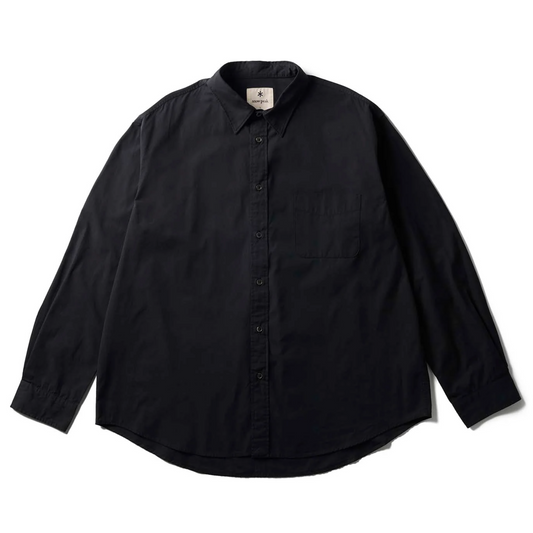 Black button-up shirt on a white background