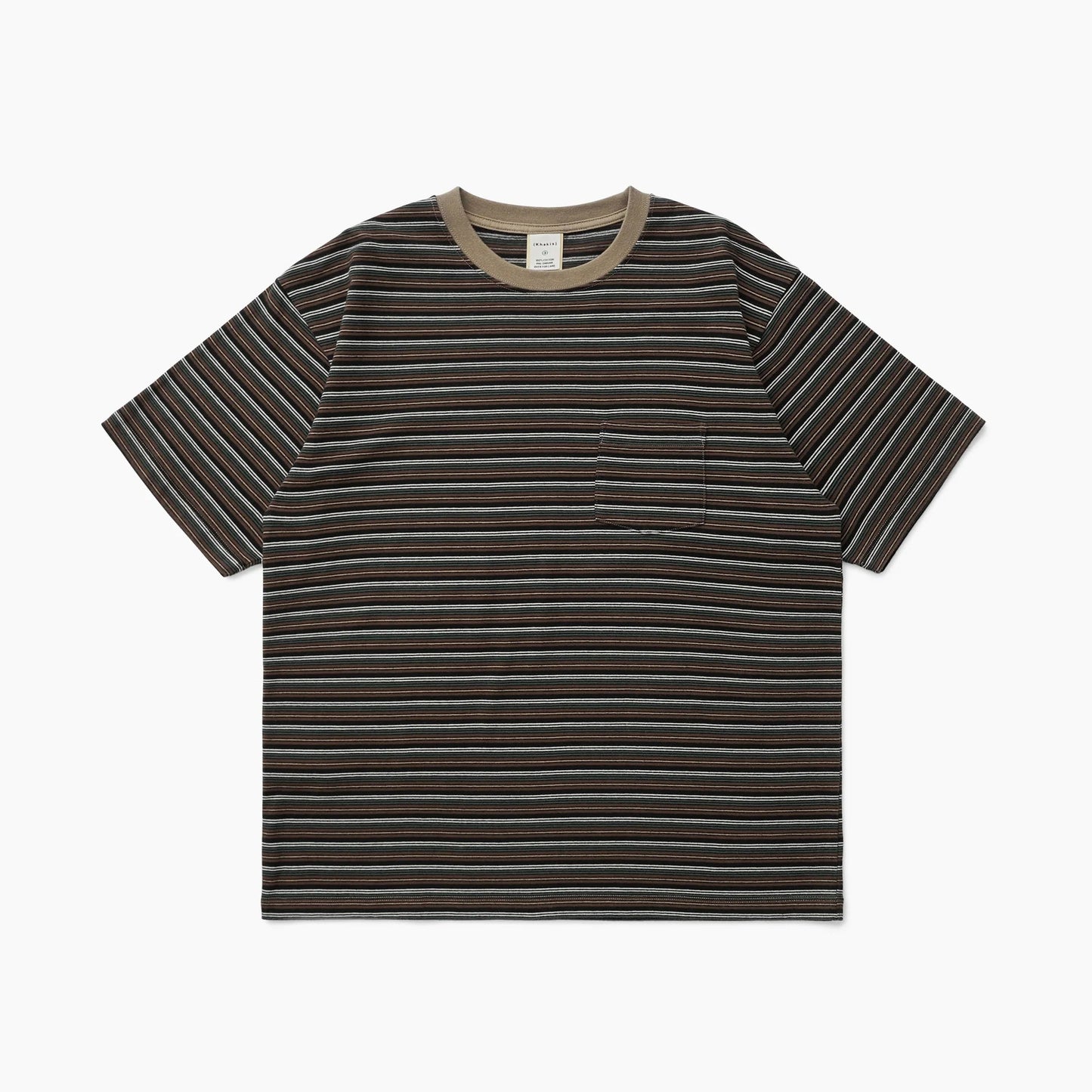 Striped t-shirt with a beige collar on a white background