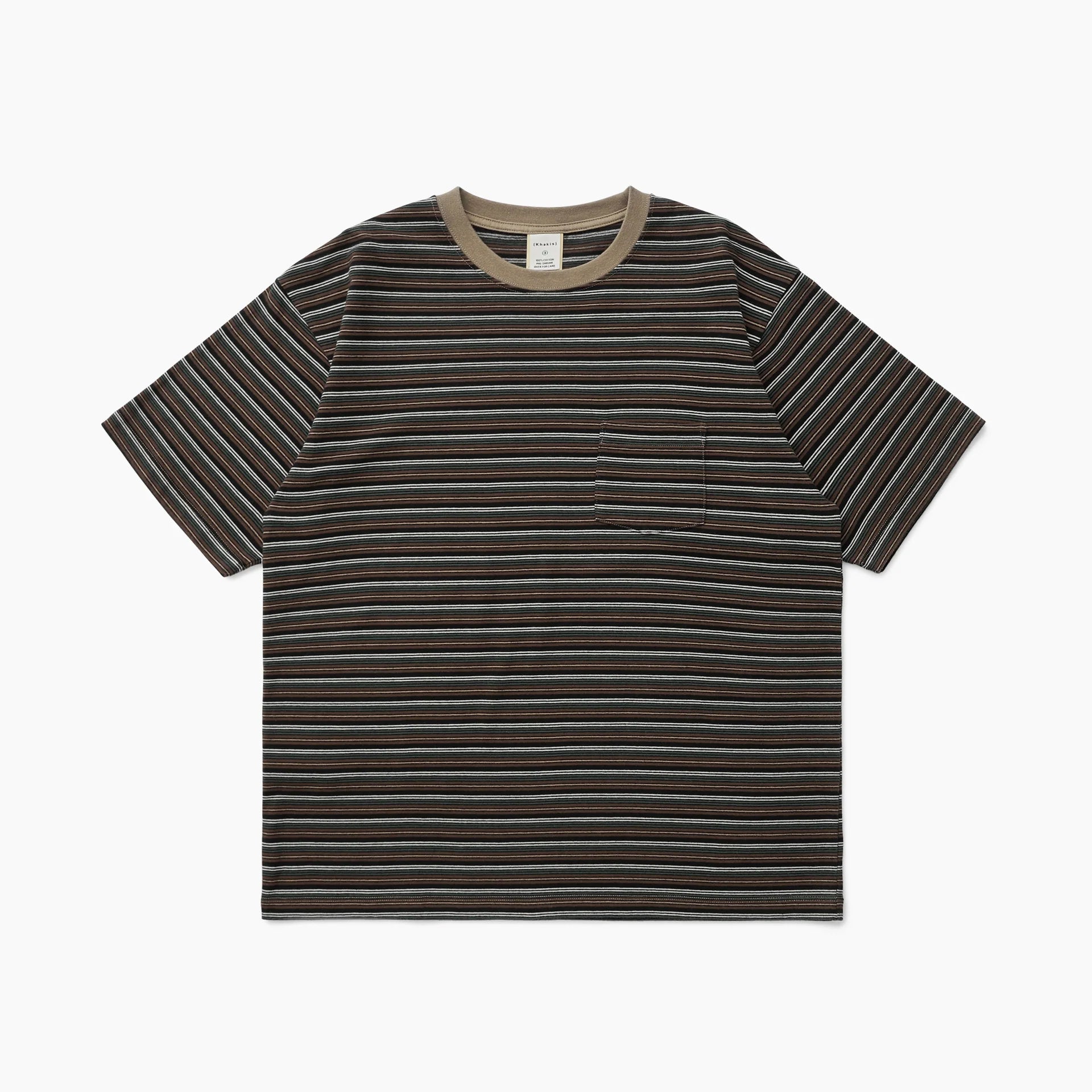 Striped t-shirt with a beige collar on a white background
