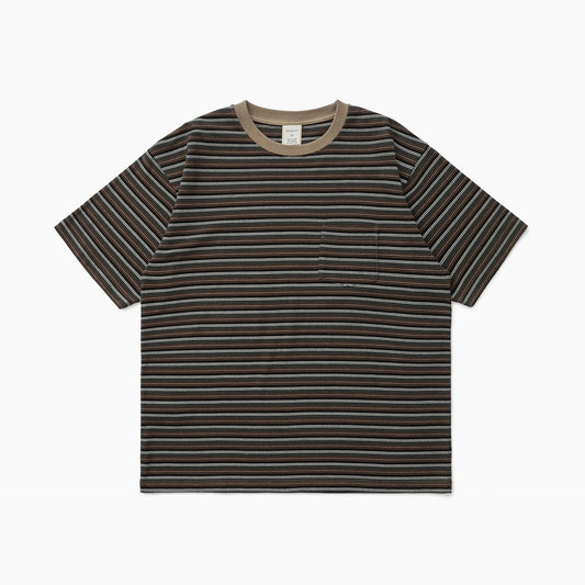 Striped t-shirt with a beige collar on a white background