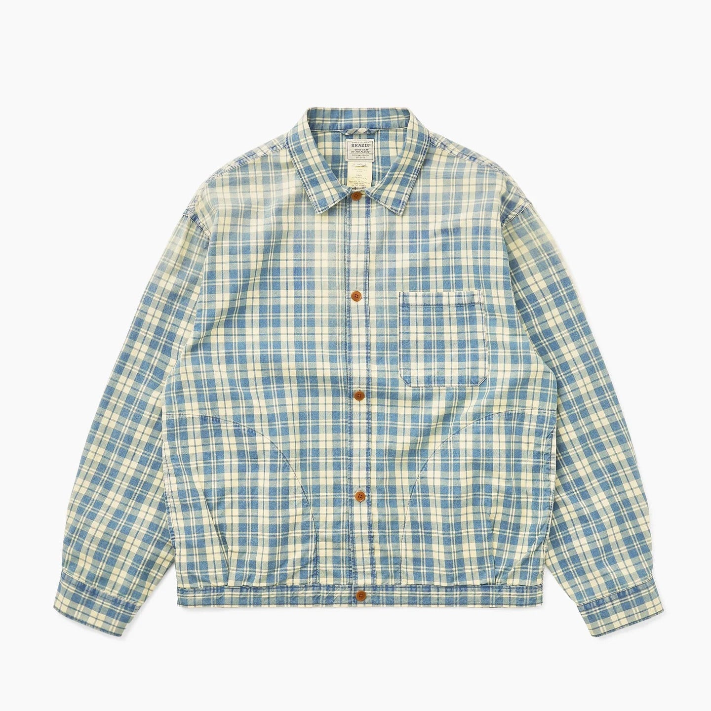 Blue and yellow plaid shirt on a white background