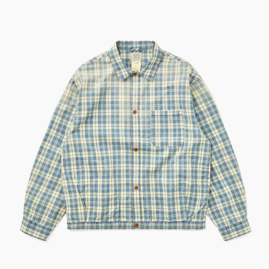Blue and yellow plaid shirt on a white background